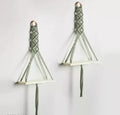 Macrame Wall Shelf Set, Hanging Triangle Floating Shelves, White and Sage Green, Boho Home Decor