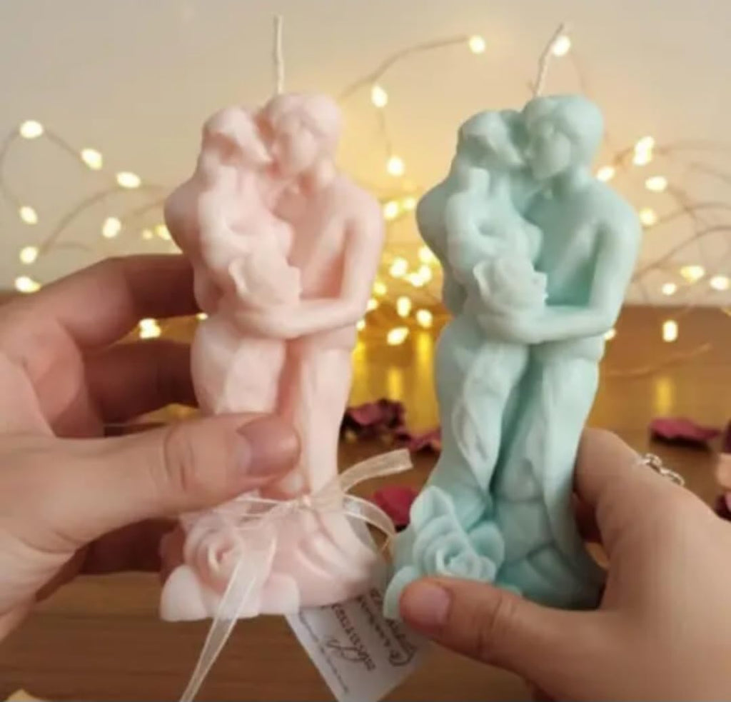 Decorative Couple Hug Candles, Pink and Blue, Romantic Figure Candles, Set of 2