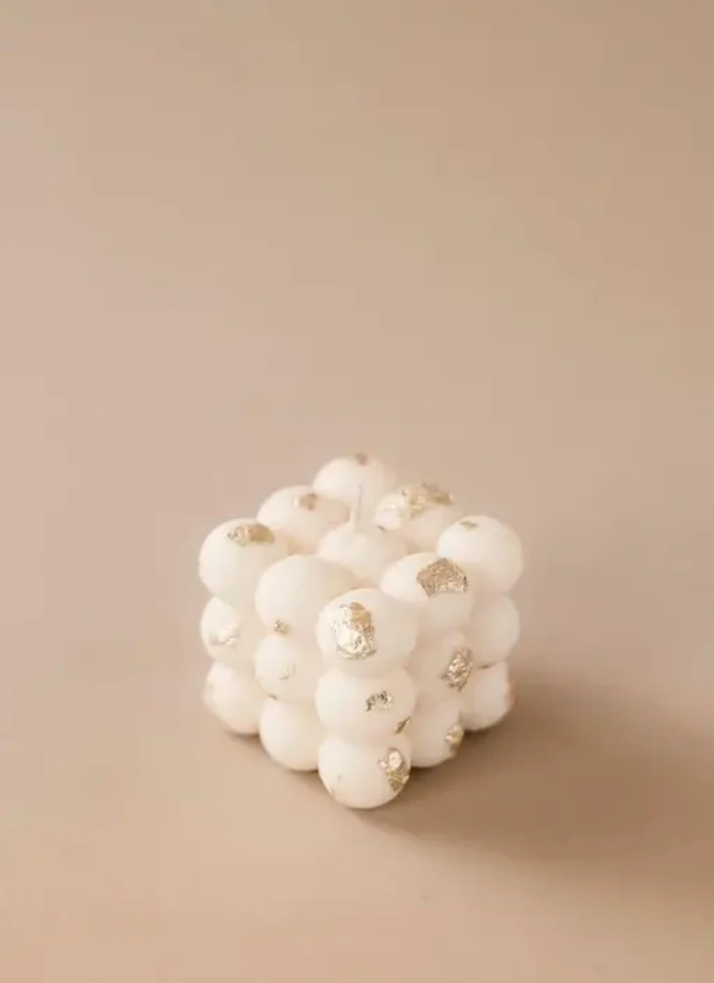 Decorative Bubble Cube Candle with Gold Foil Accents, White, Modern Home Decor