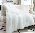 Luxurious Faux Fur Throw Blanket, White, Super Soft Long Shag, Decorative Plush Cover for Couch, Bed, Living Room