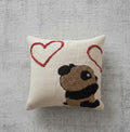 Cute Pug Hand Embroidered Throw Pillow Cover, Cream, Heart Design, Decorative Cushion for Sofa or Bedroom