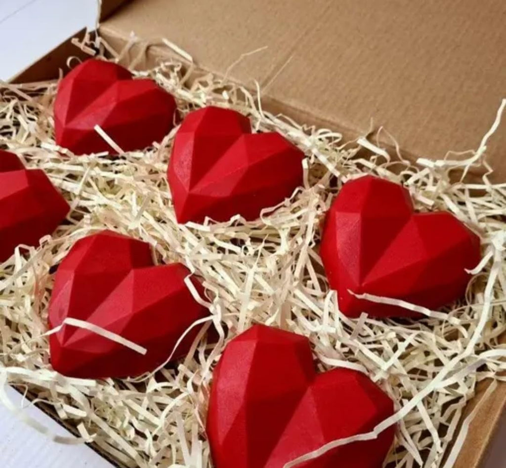 Geometric Heart Shaped Candles, Pink/Coral, Decorative Faceted Design, Romantic Theme