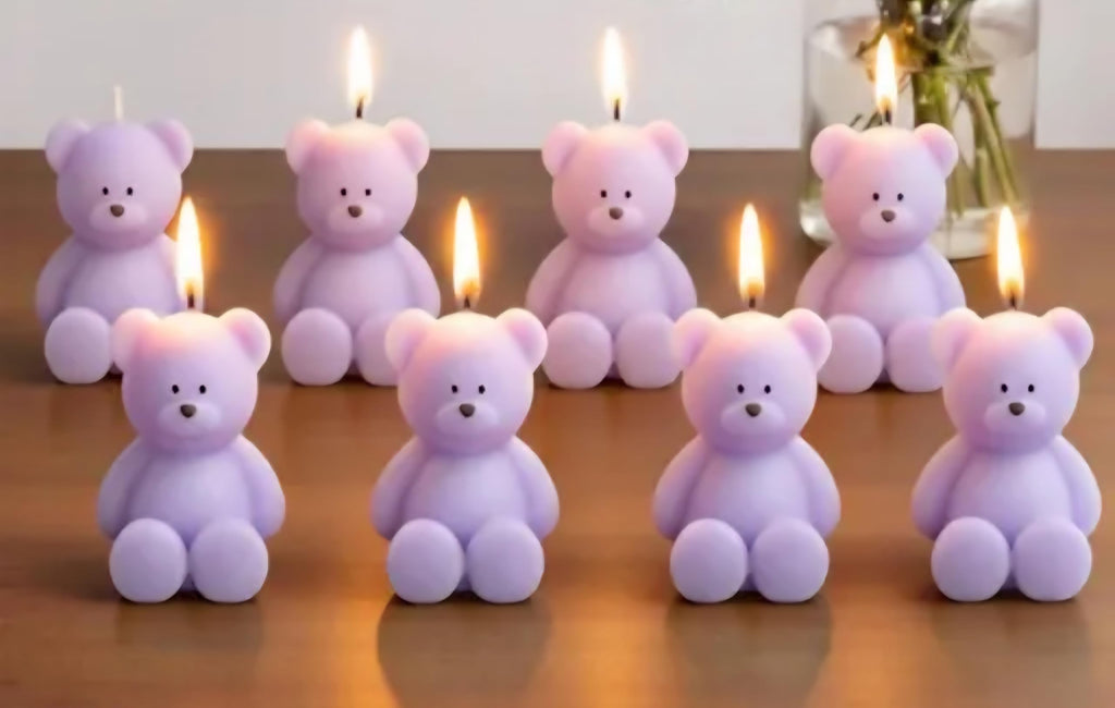Teddy Bear Shaped Candles, Pink and Purple, Decorative Home Decor, Cute Aesthetic Design