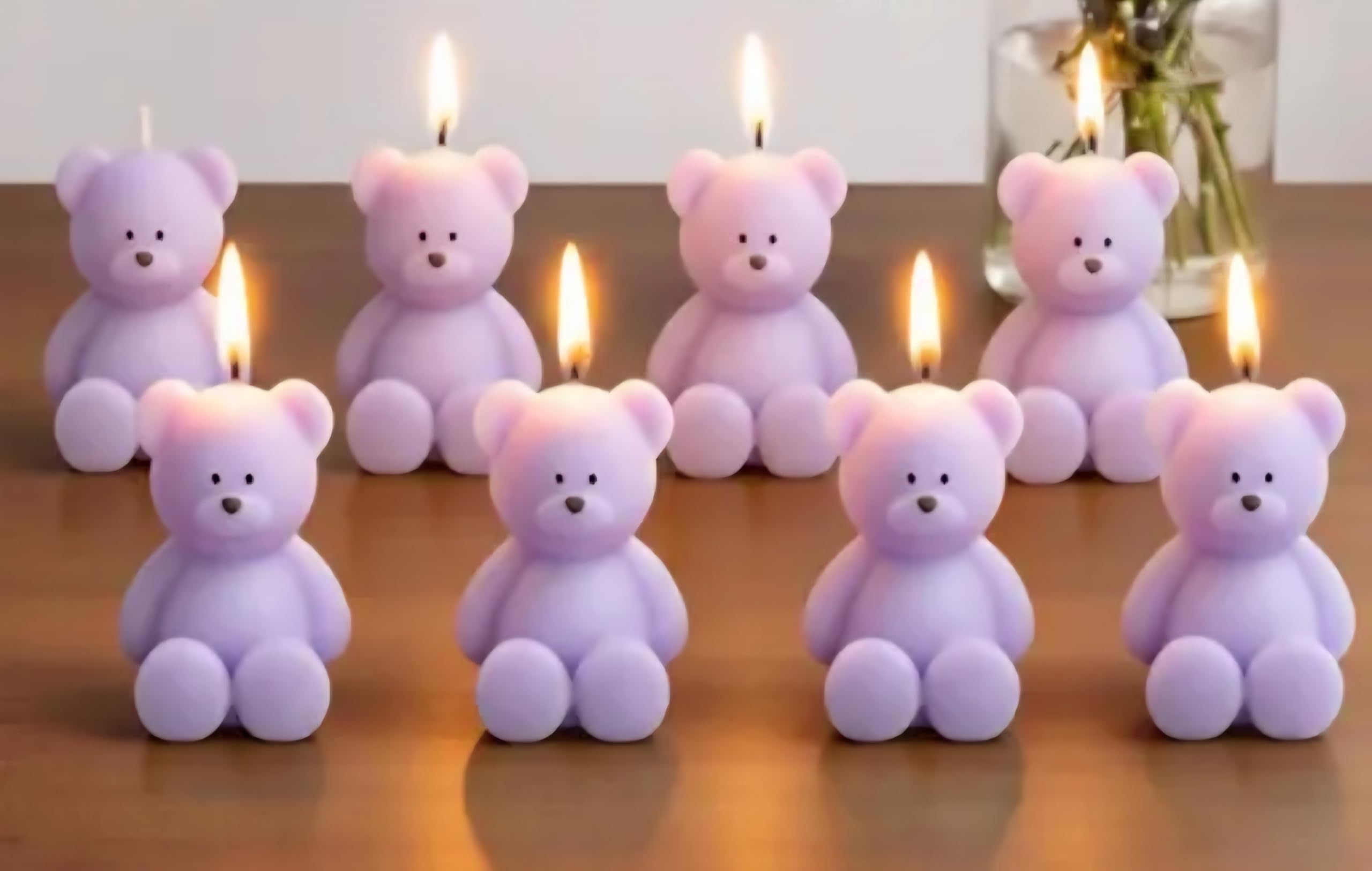 Teddy Bear Shaped Candles, Pink and Purple, Decorative Home Decor, Cute Aesthetic Design