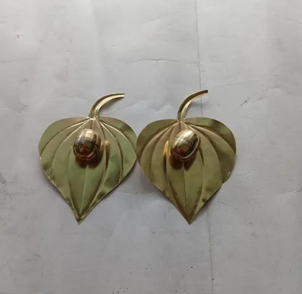 Decorative Gold Metal Leaf Wall Sconces, Set of 2, Modern Botanical Wall Art Decor
