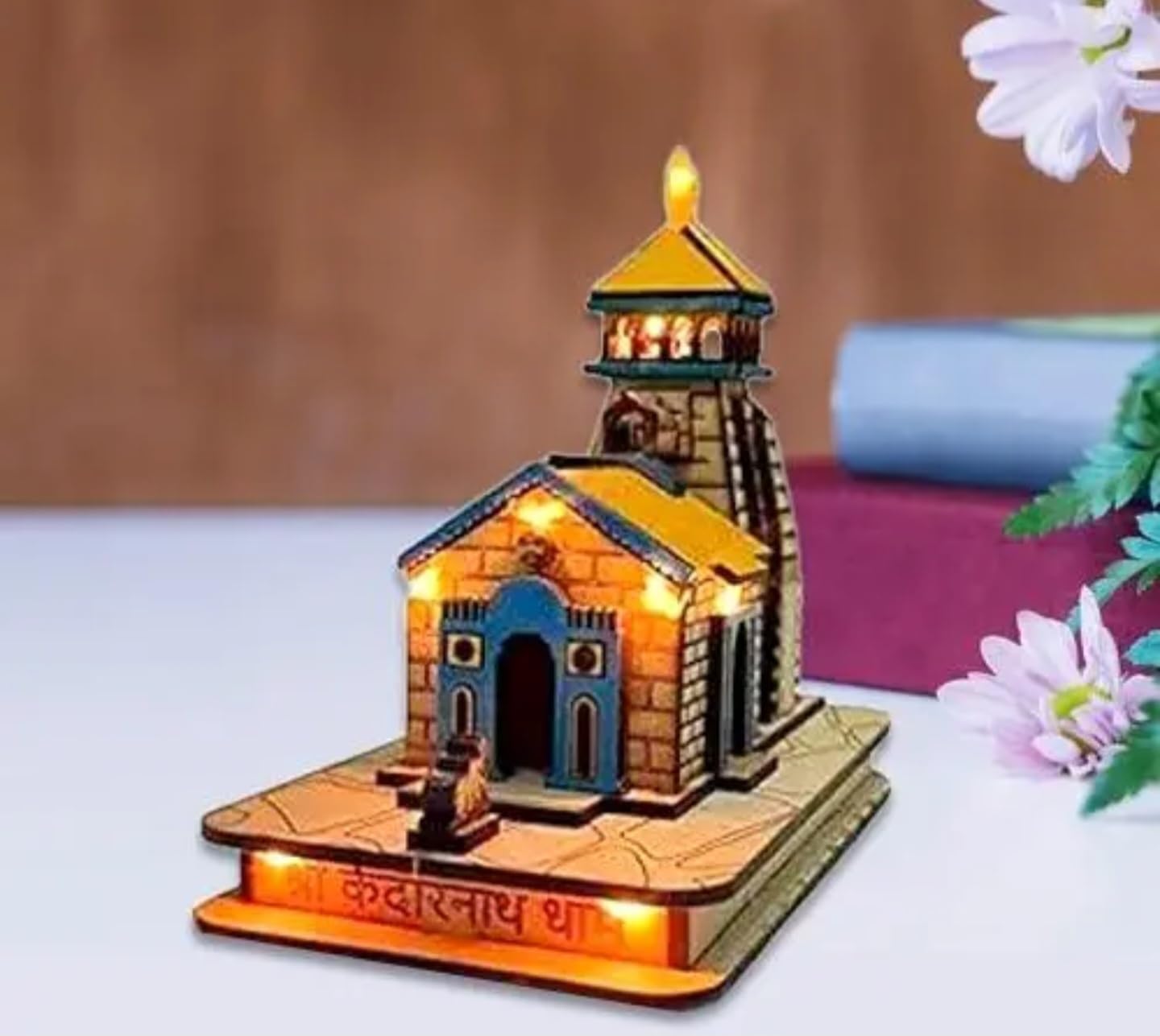 Decorative LED Lighthouse Model, Illuminated Wooden Temple Design, Handcrafted Home Decor with Light Effects, Rustic Style, Ram Mandir