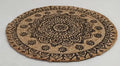 Round Jute Braided Rug with Mandala Print, Natural and Brown, Boho Style