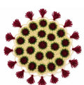 Handmade Crochet Pooja Thalposh, Floral Pattern with Tassels, Cream, Green, Maroon, 29-30 cm