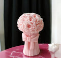 Decorative Pink Rose Bouquet Candle, Handcrafted Candle Bow Base, Wedding Party Home Decor