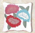 Beaded Handcrafted Floral Throw Pillow Cover, White with Pink, Red, and Blue Flowers, Decorative Cushion Cover