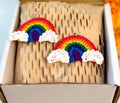 Handmade Rainbow Earrings with Clouds, Colorful Crochet Dangle Earrings, LGBTQ Pride Jewelry