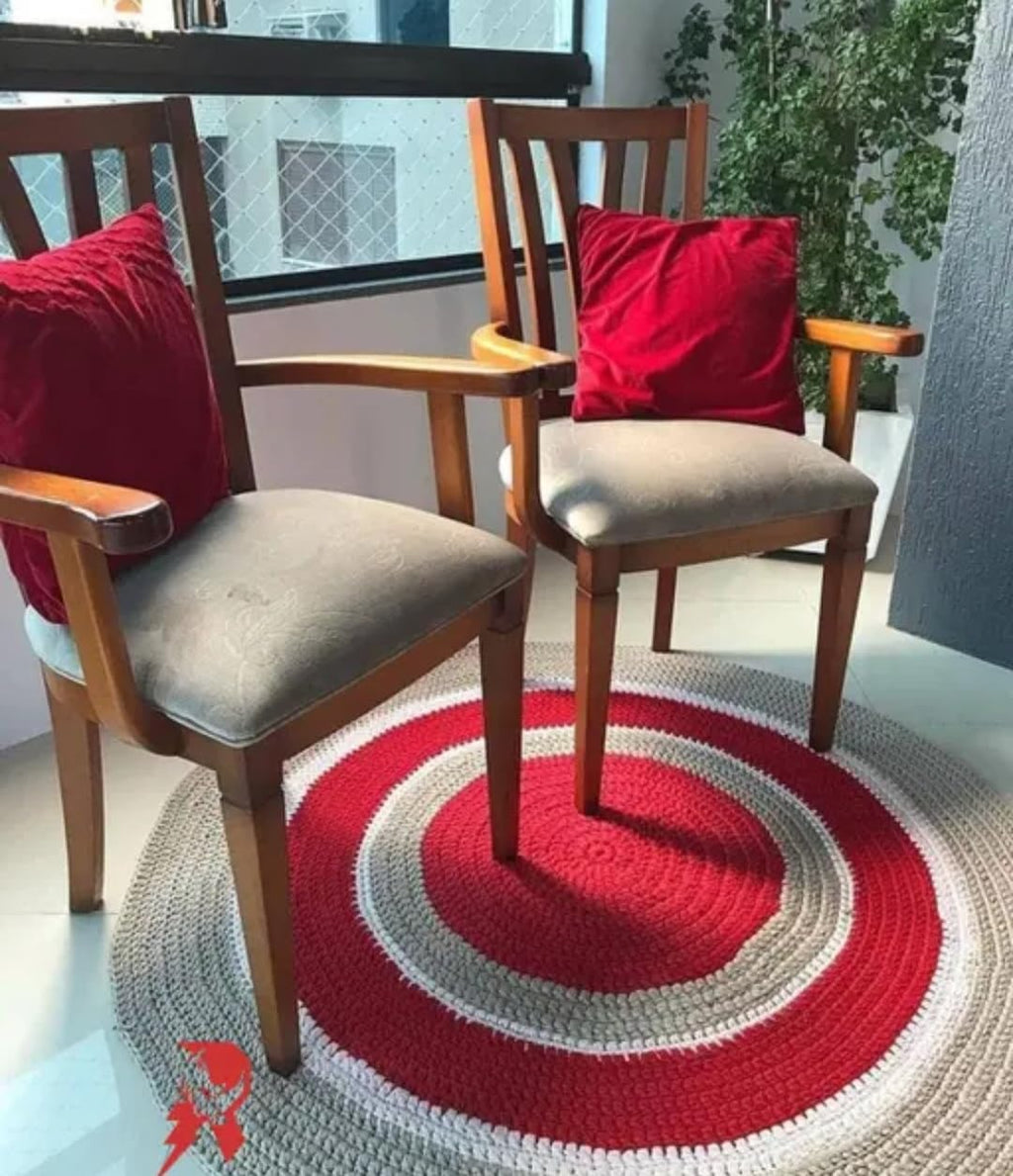Round Handcrafted Area Rug, Red and Gray Spiral Pattern, Handmade Woven Style, Indoor Home Decor