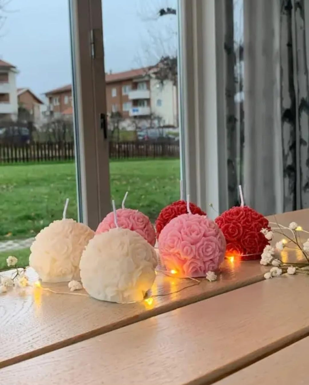 Decorative Rose Ball Candles Set, White Pink Red Ombre, Fancy scentedncandle, Decorative Gift Candle, Home Decor, Set of 6