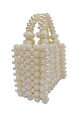 Pearl Beaded Tote Handbag, White, Handcrafted Floral Cluster Design, Top Handle Bag for Women