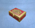 Decorative Jewelry Box, Red and Gold, Embossed Metal Design, Rectangular Storage with Clasp