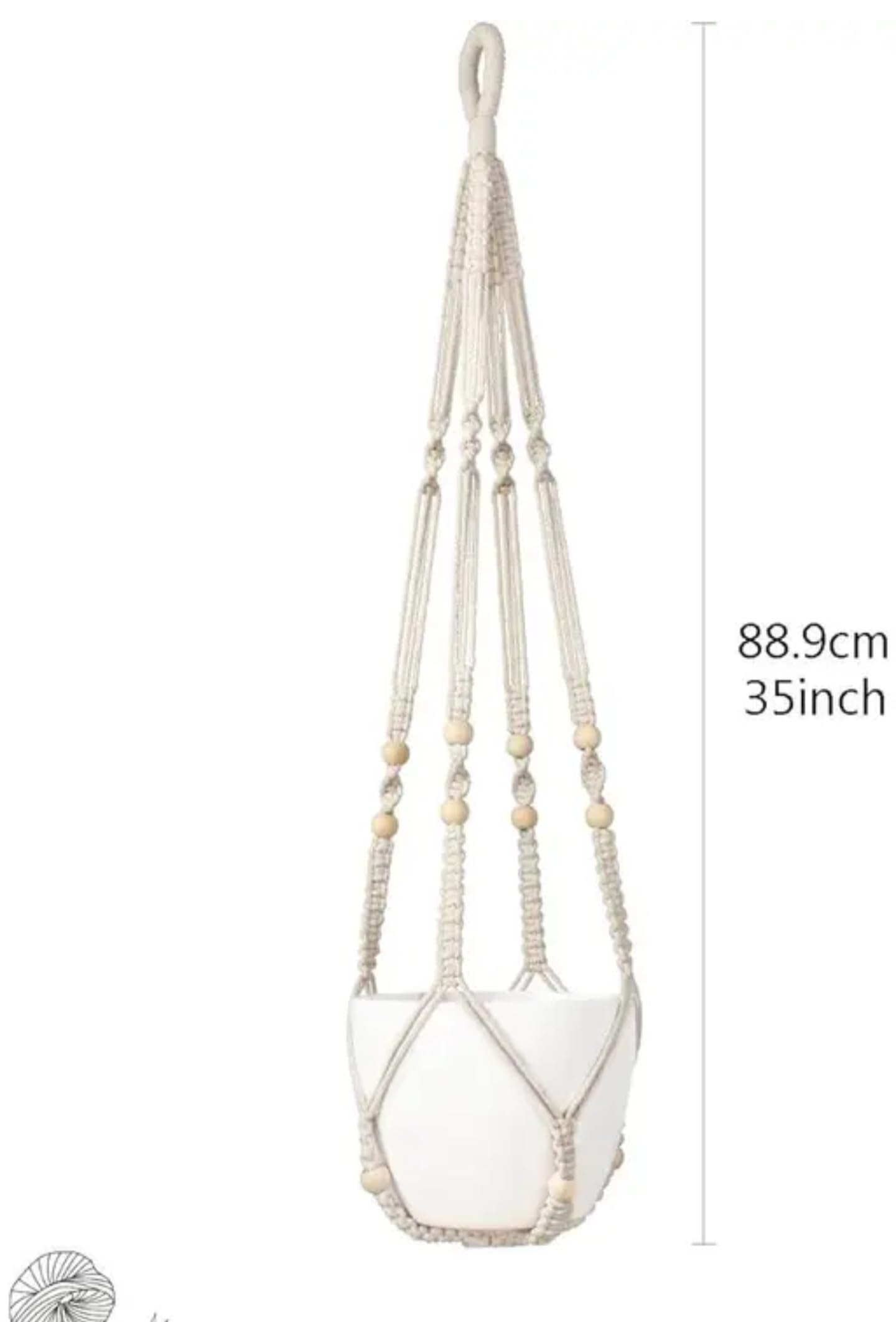 Macrame Plant Hanger Set of 3, Cotton Rope Hanging Planter, White, 91 cm Length