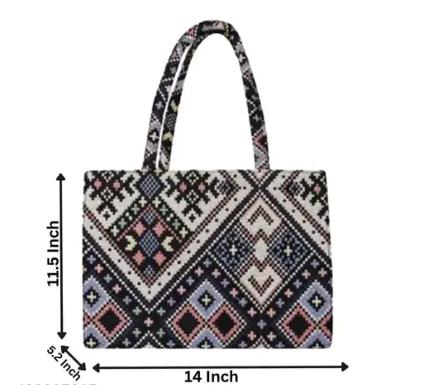 Geometric Pattern Canvas Tote Bag, Black and White Print with Pastel Accents