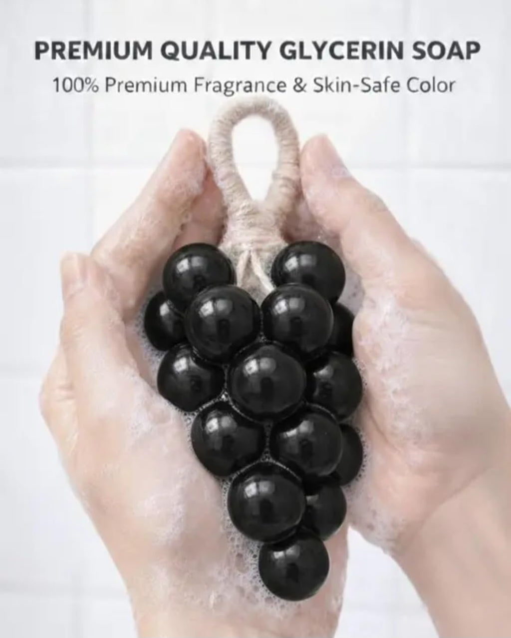 Grape Shaped Soap on a Rope, Black, Novelty Bath Soap, Decorative Fruit Design