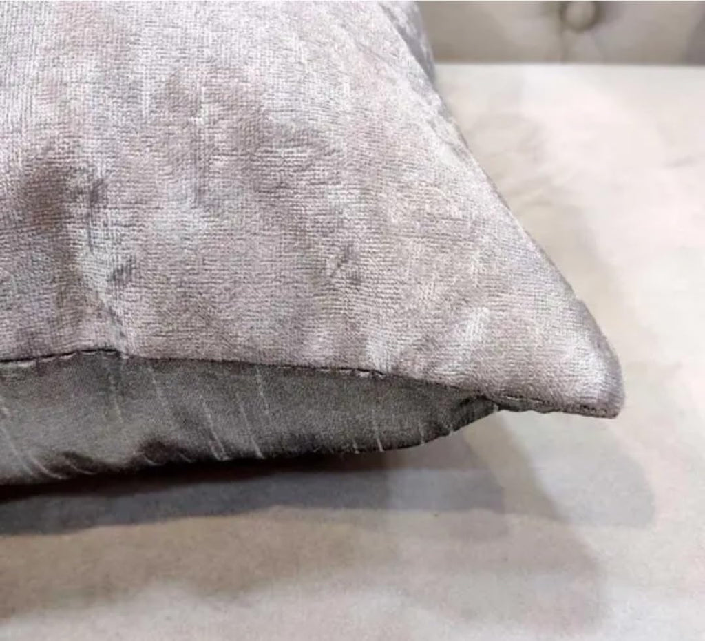 Handmade Velvet Throw Pillow Cover with Gold Beaded Bird on Branch Embroidery, Silver, Decorative Cushion