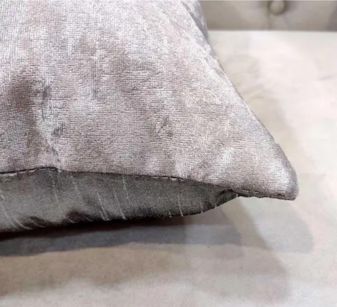 Handmade Velvet Throw Pillow Cover with Gold Beaded Bird on Branch Embroidery, Silver, Decorative Cushion
