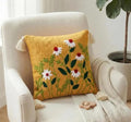 Embroidered Floral Throw Pillow Cover, Yellow, Daisy Pattern with Tassels, Boho Style