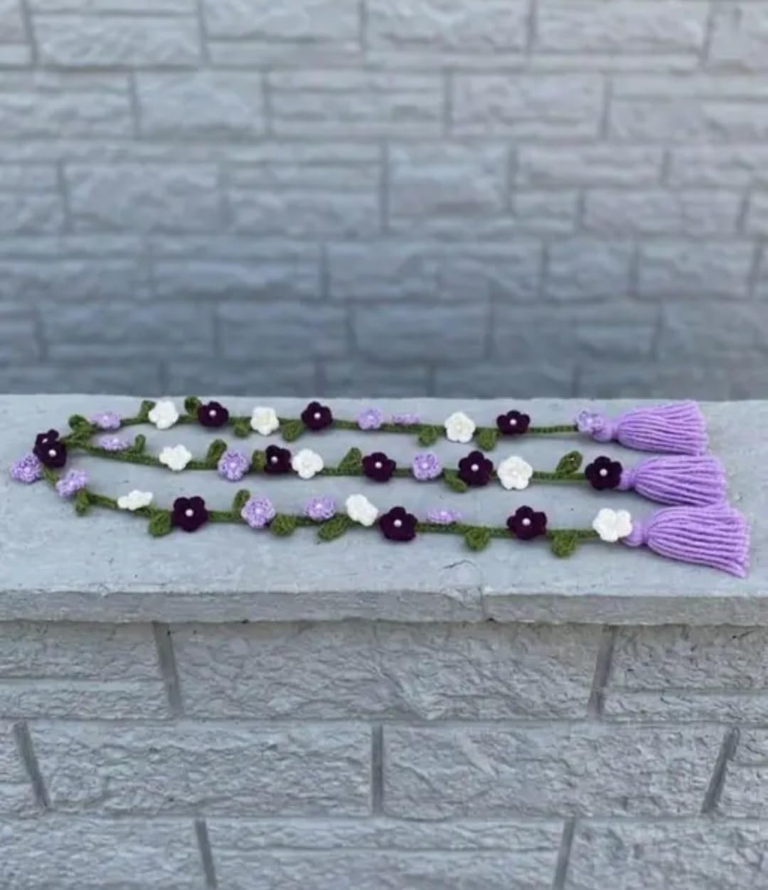 Crochet Flower Hair Vine with Tassel, Boho Braided Hair Accessory, Purple, White, Green
