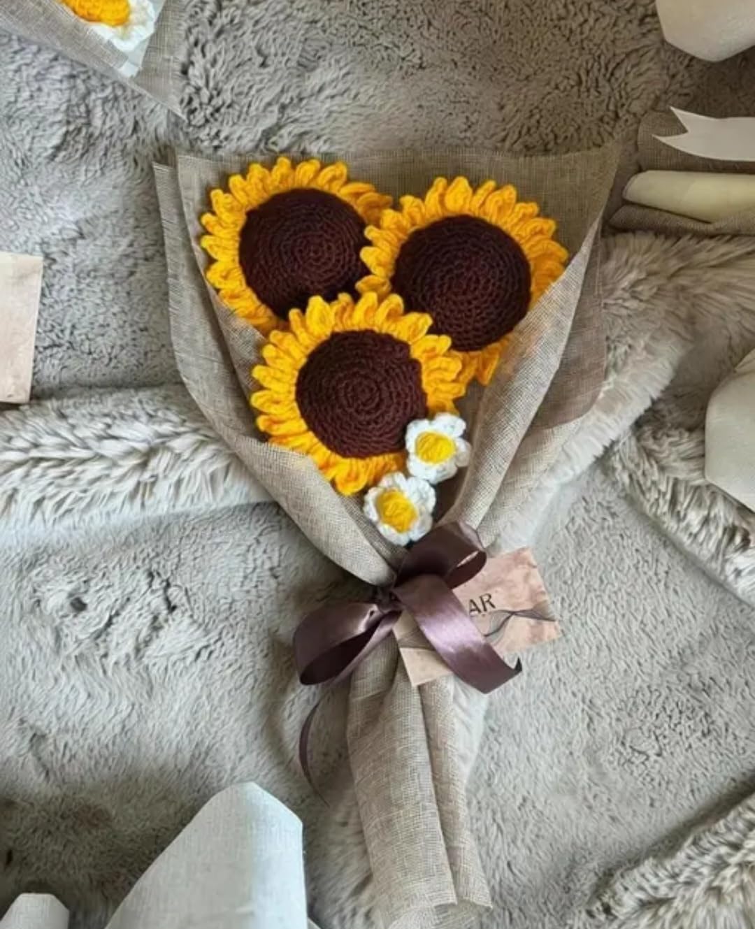 Handmade Crochet Sunflower Bouquet, Yellow, Knitted Floral Bouquet
