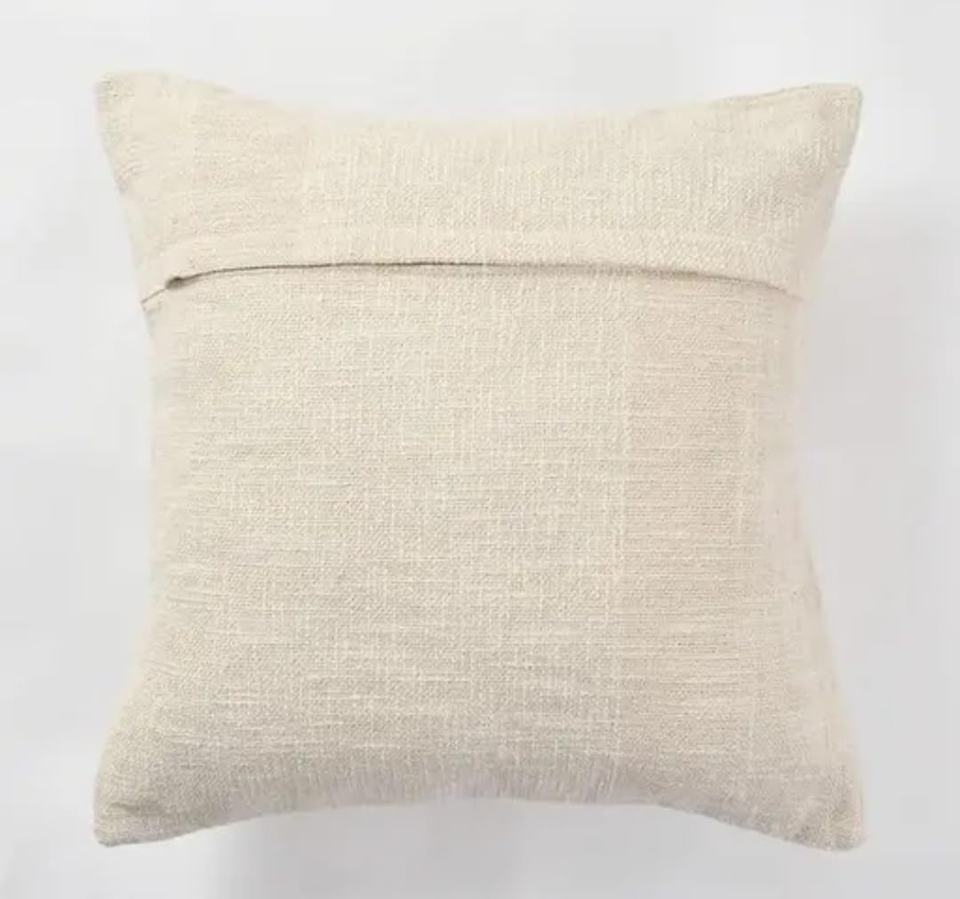 Boho Handmade Pillow Cover, White with Black Stripes, Tufted Geometric Pattern, Tassels, Woven Cotton
