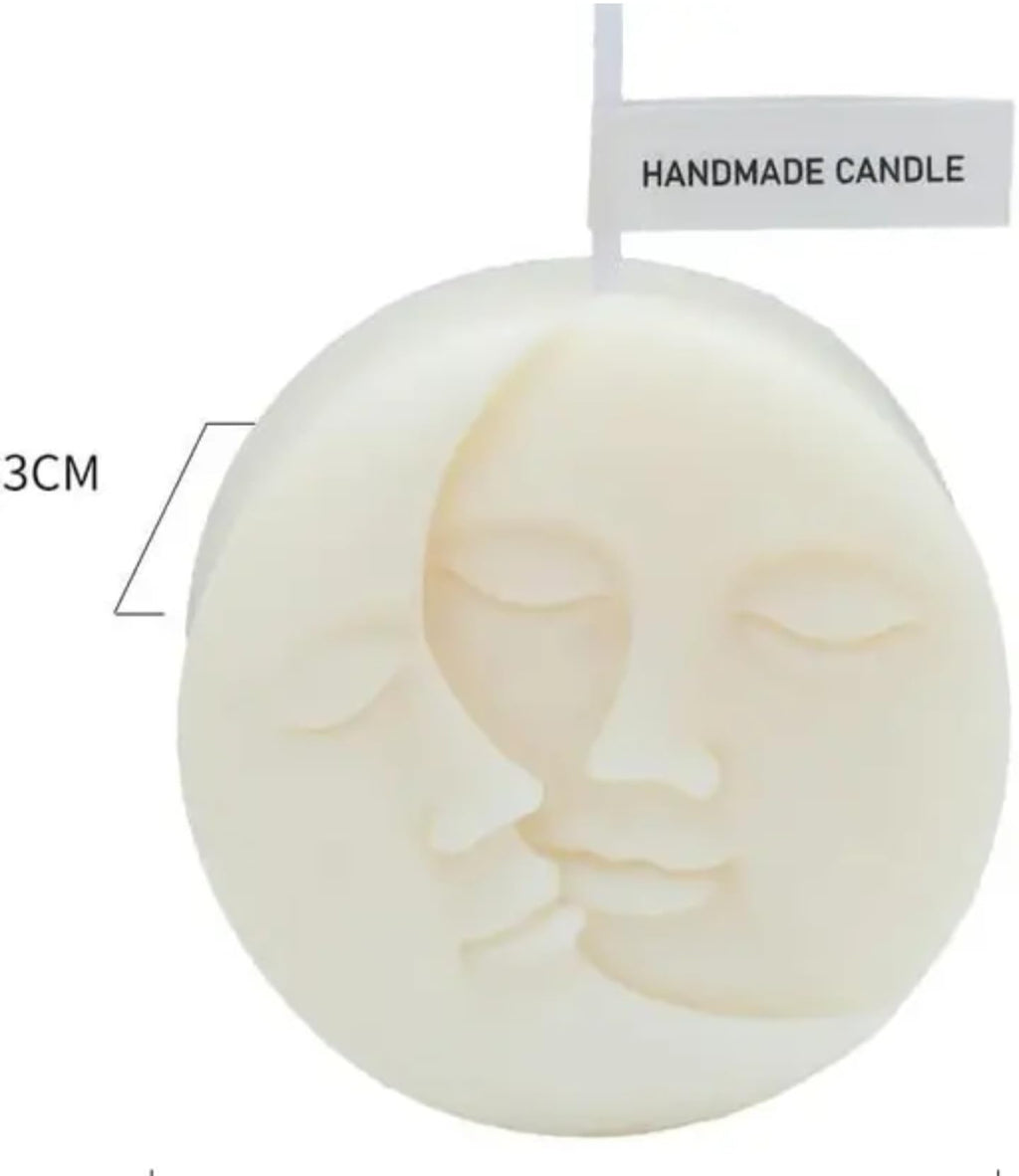 Decorative Moon Face Candle, Round White Wax, 3-Piece Set