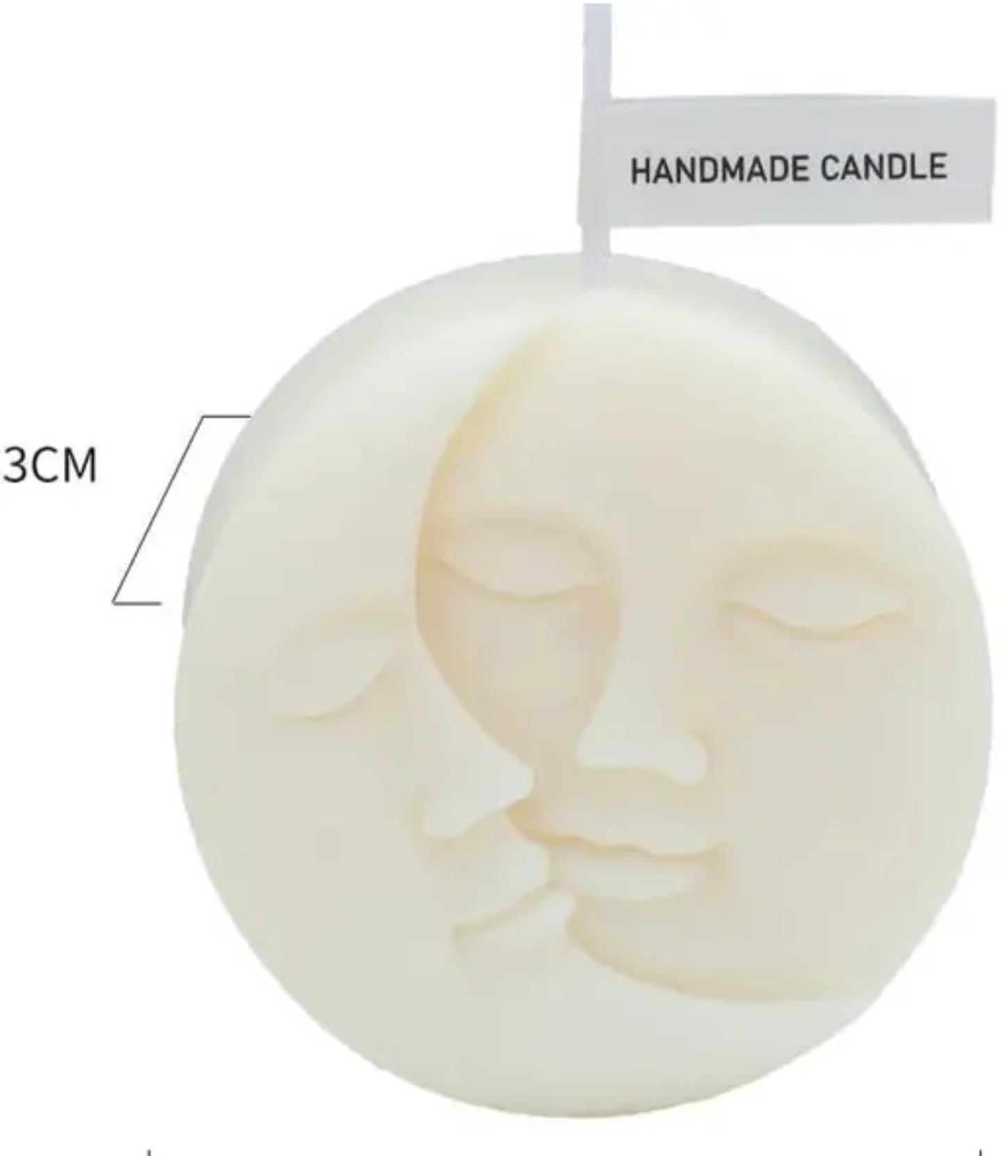 Decorative Moon Face Candle, Round White Wax, 3-Piece Set
