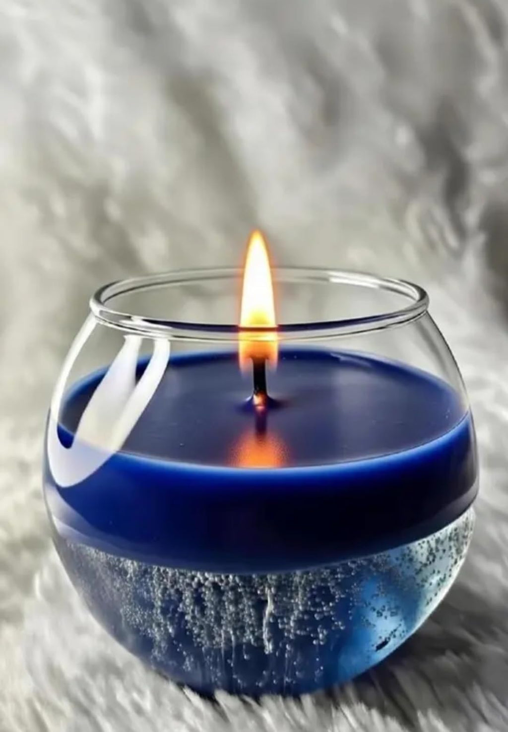 Blue Wax Candle in Round Clear Glass Bowl, Single Wick, Decorative Home Accent