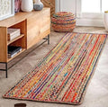 Braided Jute and Cotton Runner Rug, Multicolor, Bohemian Style, Handmade Chindi Area Rug
