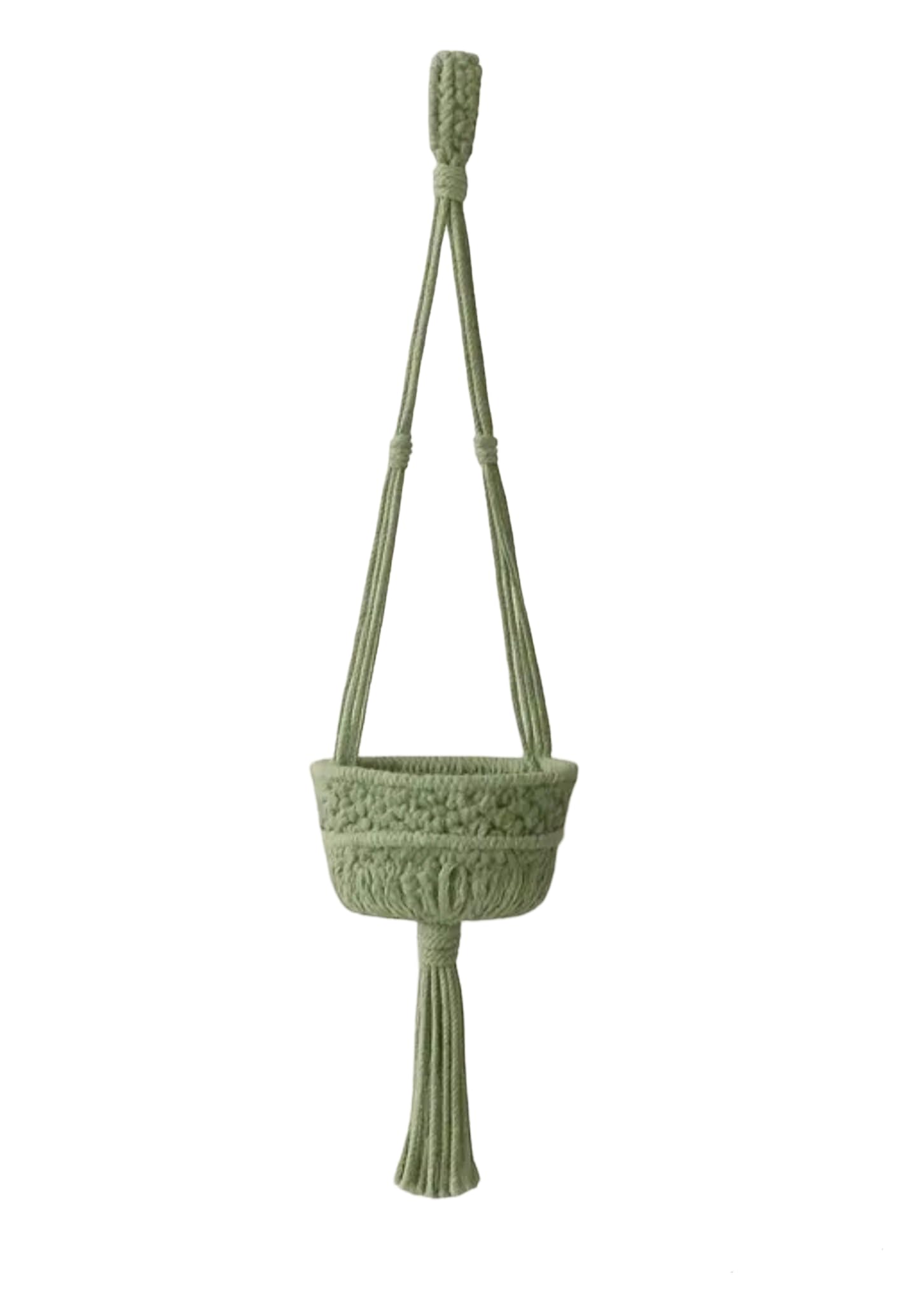 Macrame Plant Hanger, Sage Green Cotton Rope, Decorative Hanging Planter with Tassel, Boho Home Decor