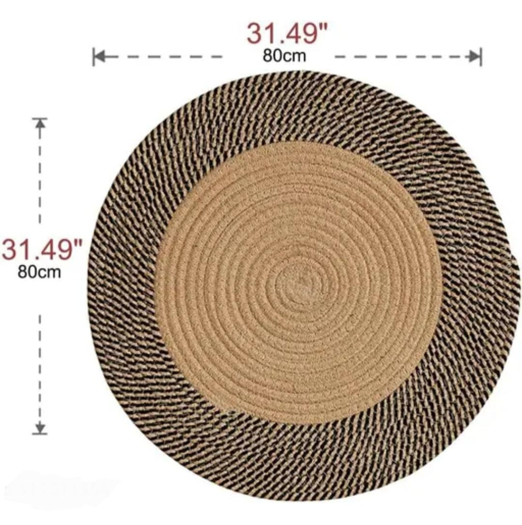 Round Braided Area Rug, Beige and Gray, Woven Circle Carpet for Bedroom Living Room