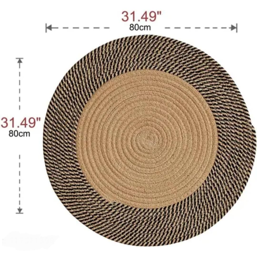 Round Braided Area Rug, Beige and Gray, Woven Circle Carpet for Bedroom Living Room