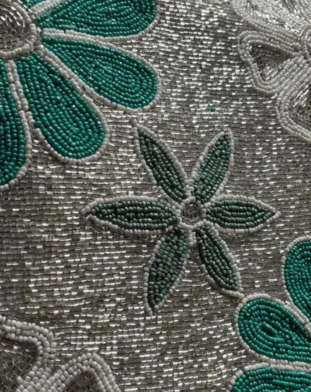 Beaded Floral Throw Pillow Cover, Teal and Silver, Flower Embroidered Decorative Cushion Cover