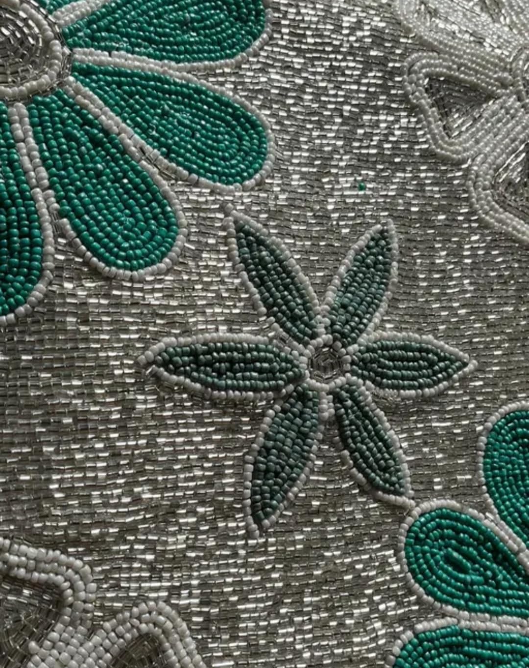 Beaded Floral Throw Pillow Cover, Teal and Silver, Flower Embroidered Decorative Cushion Cover