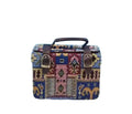 Vintage Kilim Pattern Carpet Bag, Boho Ethnic Design, Multi-Colour with Leather Hand bag