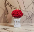 Decorative Rose Candle with White Bow Vase, Red Floral Design, Romantic Home Decor