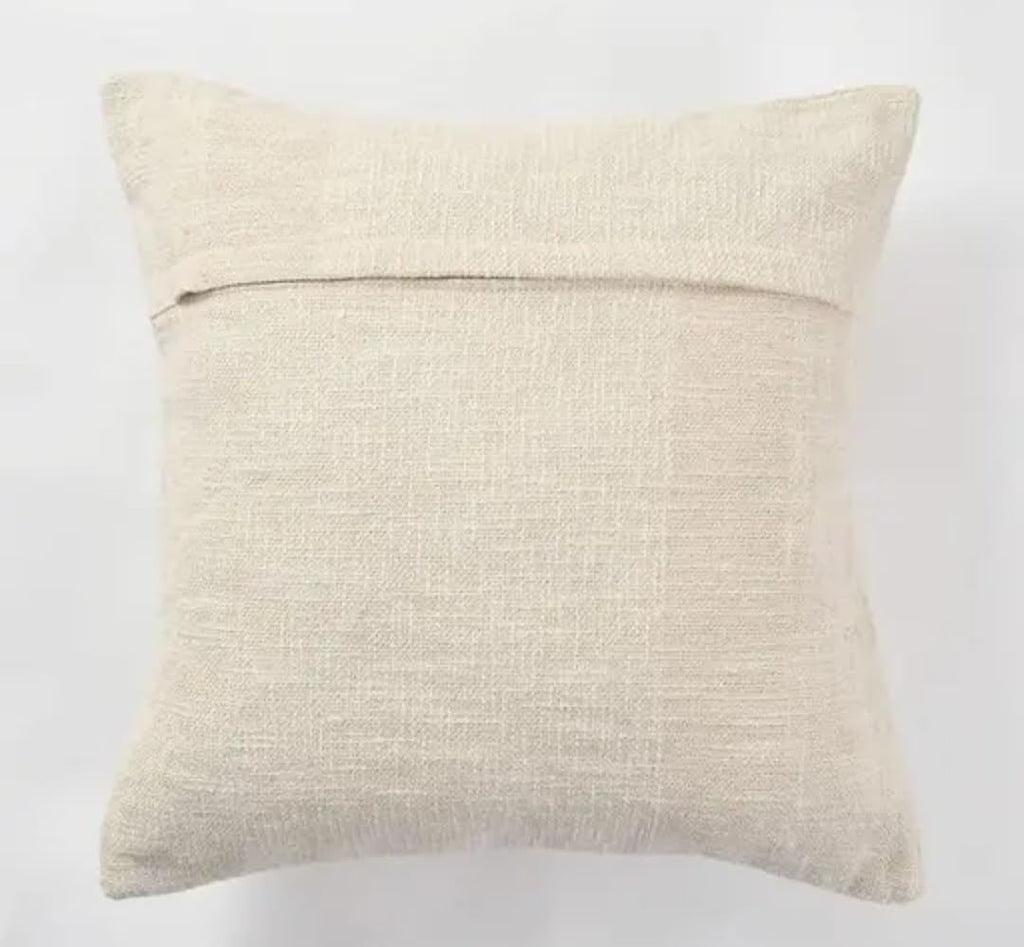 Handmade Boho Tufted Throw Pillow Cover, Geometric Diamond Pattern, Ivory, Mauve and Mustard with Tassels