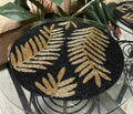 Beaded Round Placemat, Black and Gold, Leaf Design, Handcrafted Table Decor