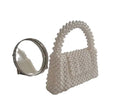 Pearl Beaded Handbag, White, Elegant Top Handle Bag, Handcrafted Faux Pearl Purse