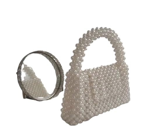 Pearl Beaded Handbag, White, Elegant Top Handle Bag, Handcrafted Faux Pearl Purse