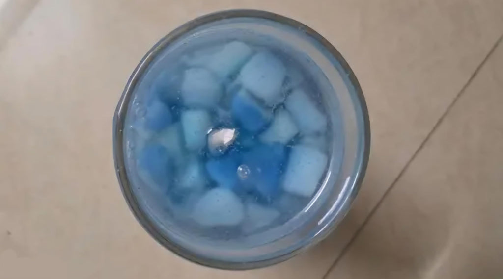 Blue Gel Candle in Clear Wine Glass, Decorative Ocean-Themed Table Centerpiece