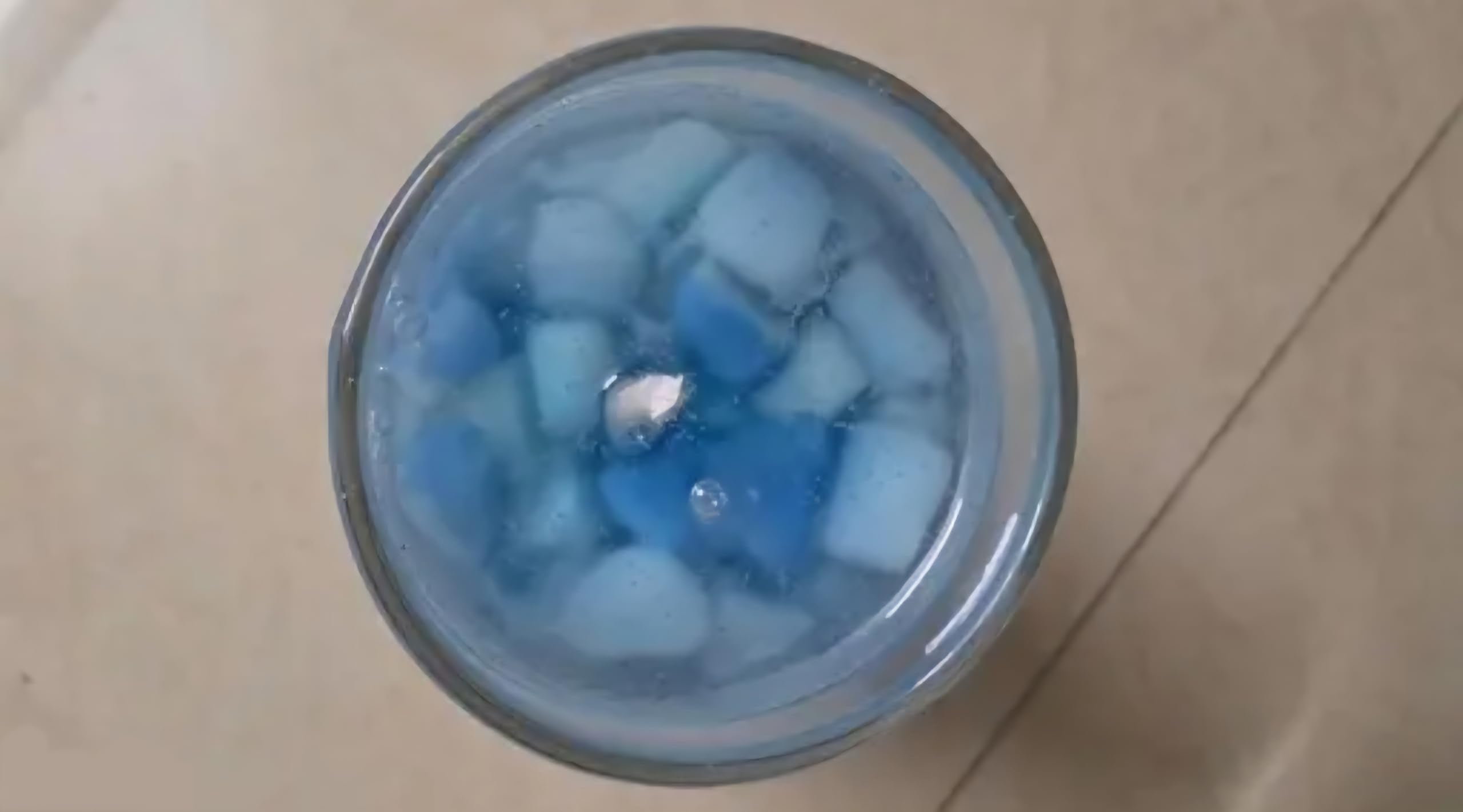 Blue Gel Candle in Clear Wine Glass, Decorative Ocean-Themed Table Centerpiece