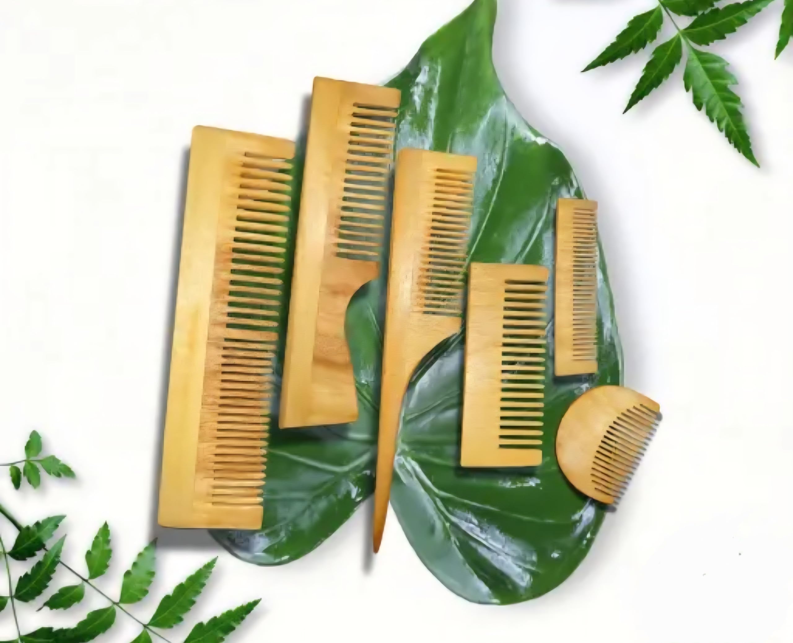 Wooden Hair Combs Set, Natural Bamboo, Multiple Sizes, Anti-Static Styling Tools