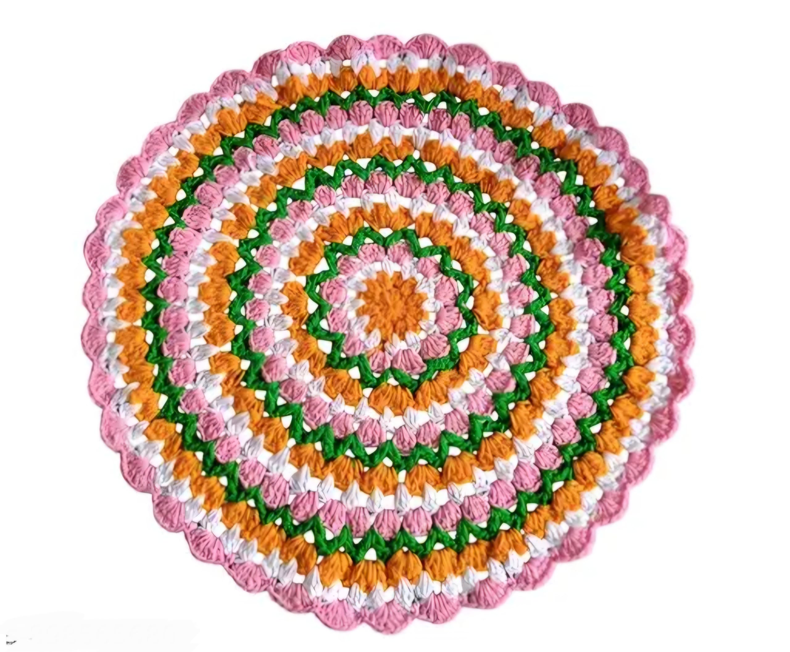 Handmade Crochet Pooja Thalposh, Floral Pattern with Tassels, Granny Style