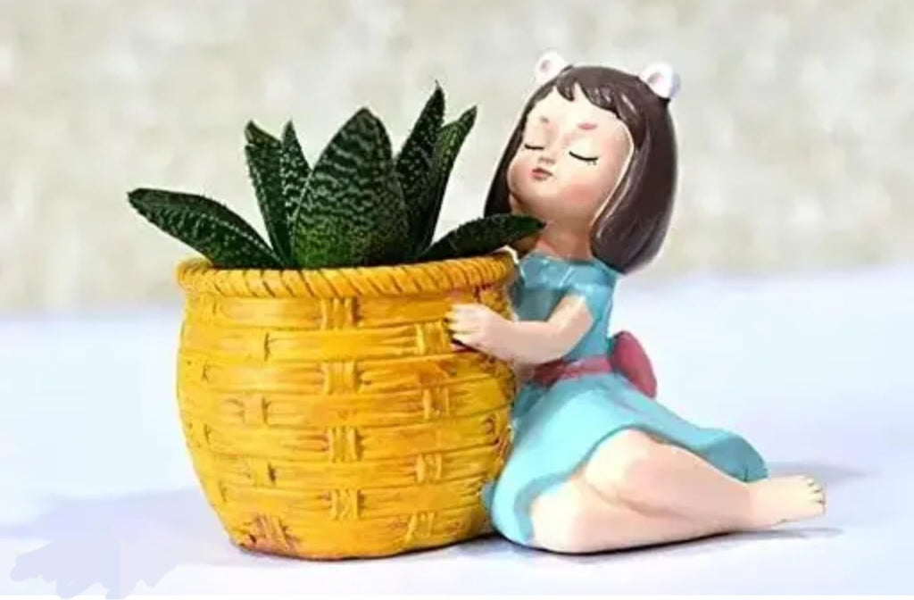 Decorative Succulent Planter, Yellow Woven Basket Design with Artificial Plant, Indoor Home Decor, Ceramic Figurine