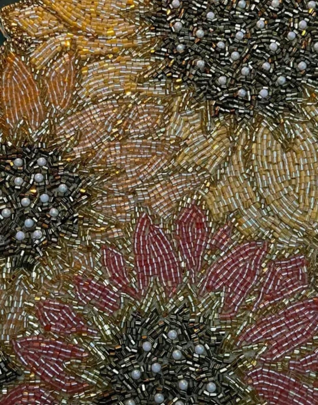 Beaded Sunflower Table Runner, Floral Design, Gold and Pink, Handcrafted Decorative Centerpiece