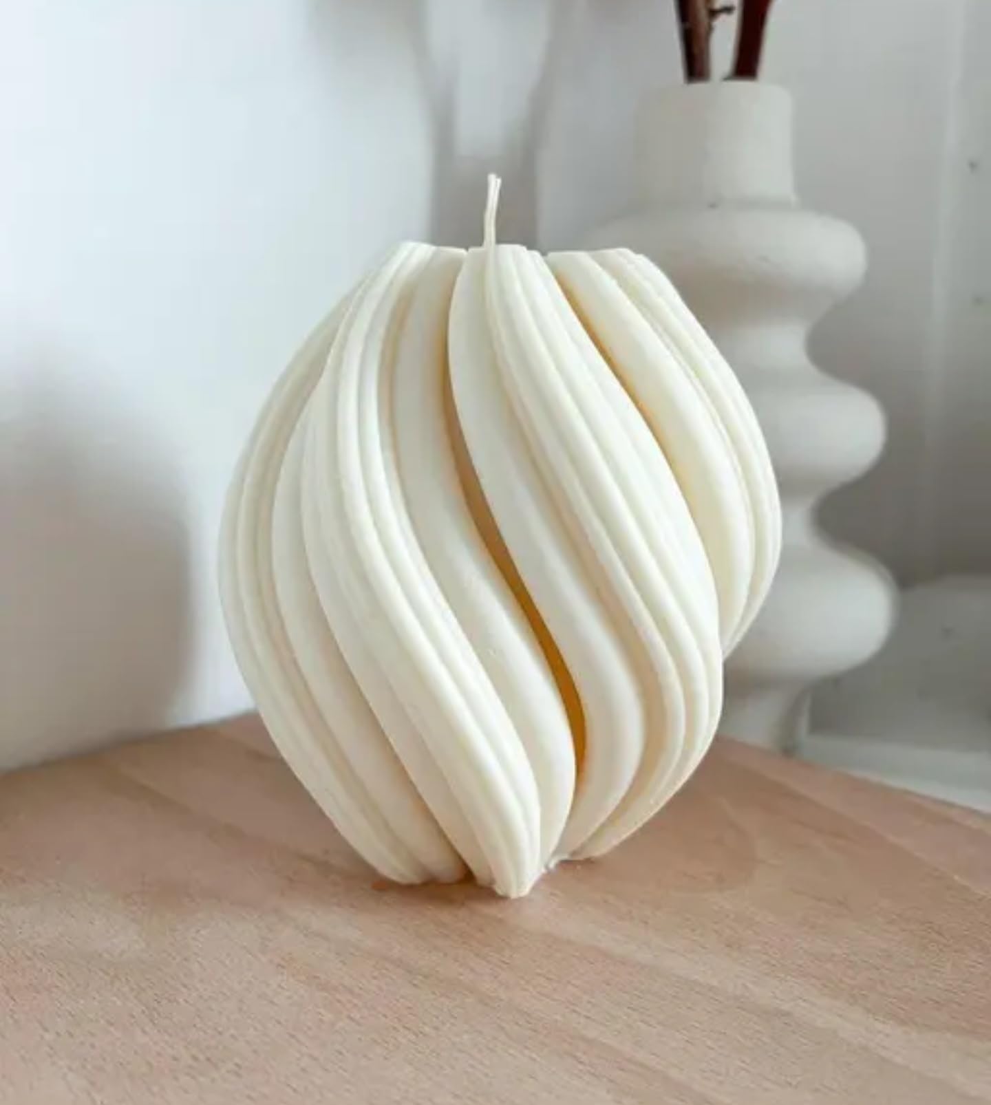 Decorative Spiral Candle, White Ceramic, Modern Sculptural Design, Elegant Home Decor, Handcrafted Tealight Stand